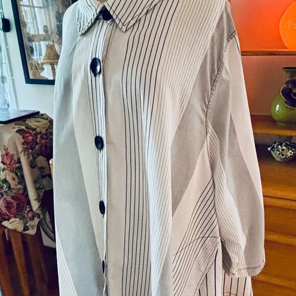 Bodil Midi Dress / Top Cream + Black Pockets Cotton OS Pleats Buttons Designer - Picture 4 of 15